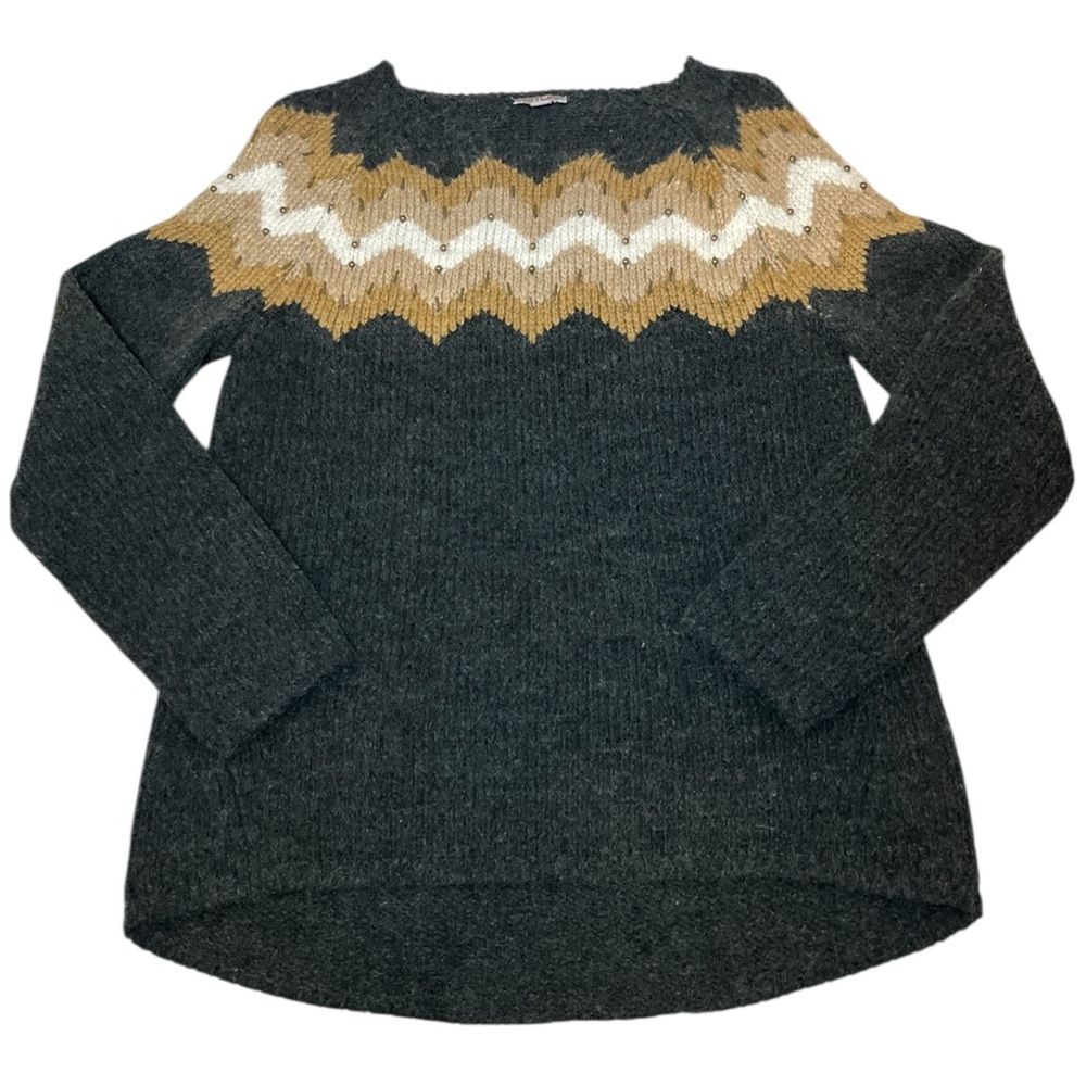 J. Jill Fair Isle Beaded Sweater XS Gray Wool Blend Pullover